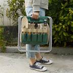 Klappbarer Gartenhocker - Metall Gartensitz mit Werkzeugtasche