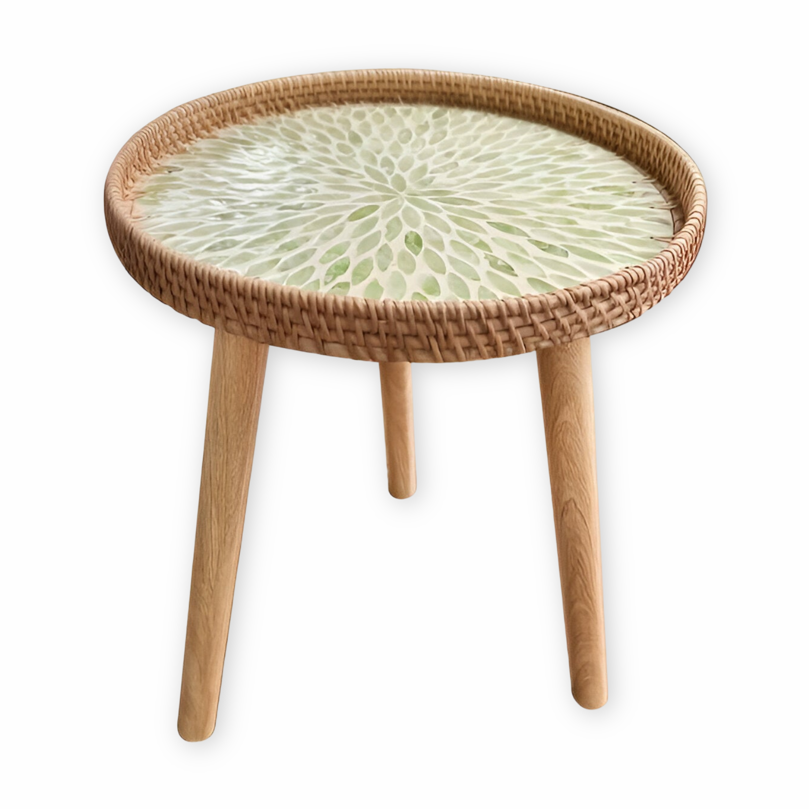Runder Rattan Couchtisch - Naturfarbener Beistelltisch