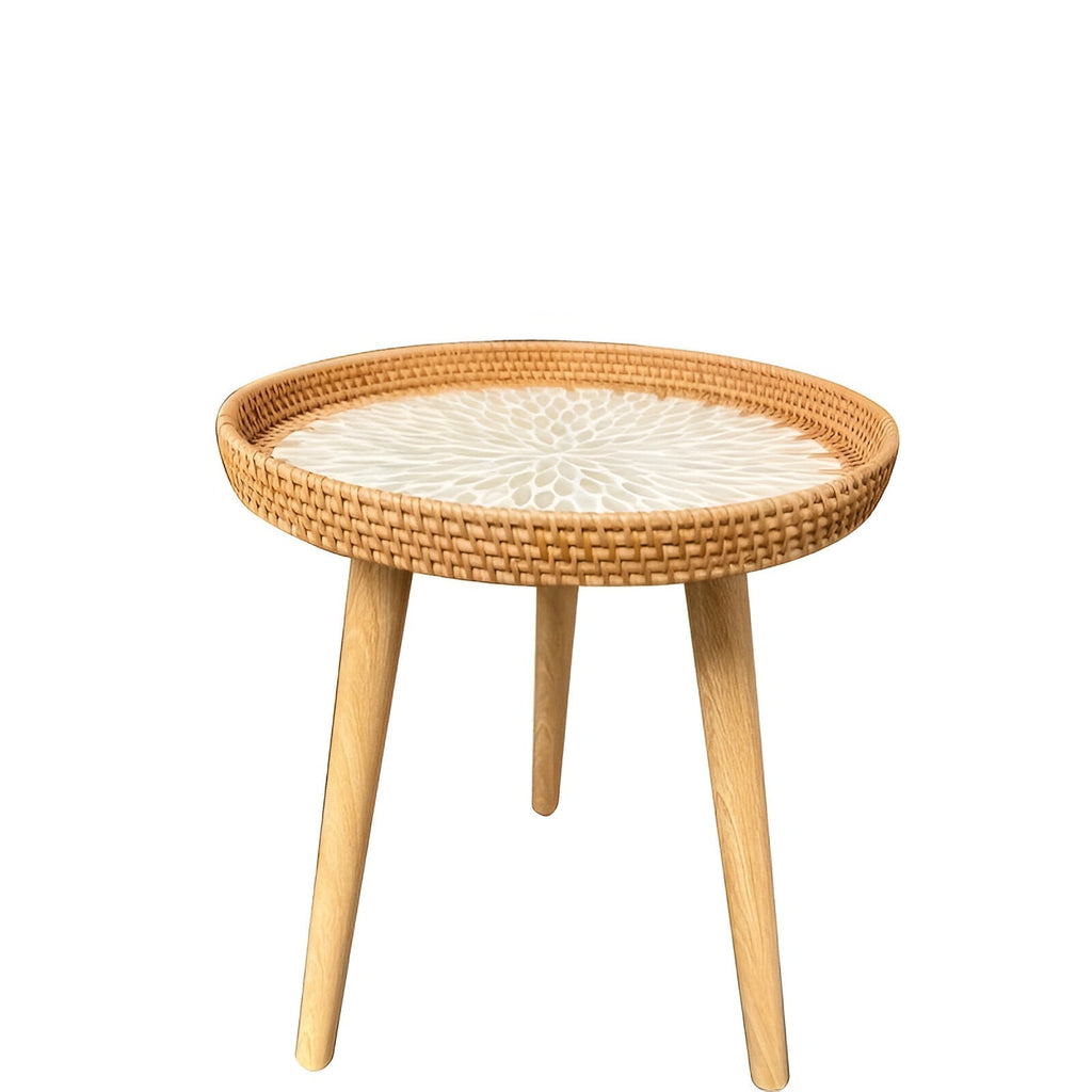 Runder Rattan Couchtisch - Naturfarbener Beistelltisch