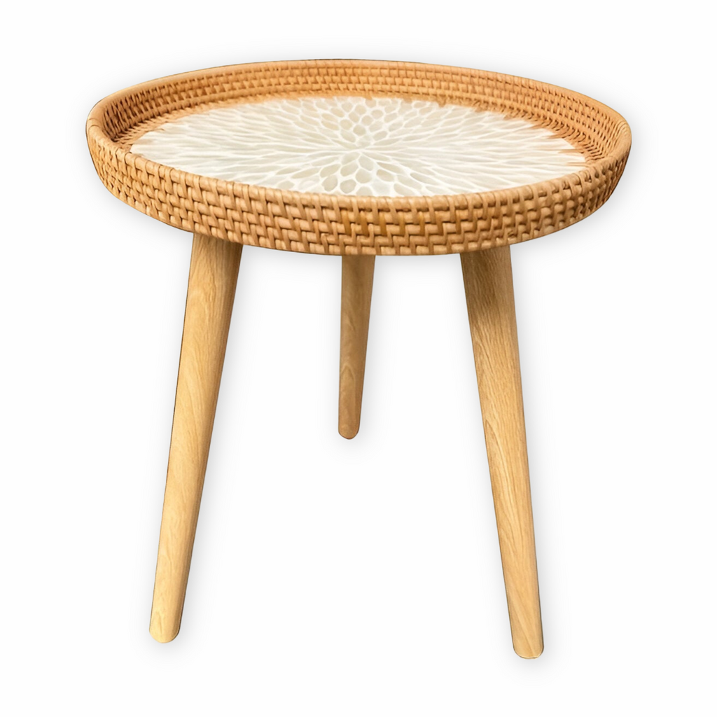 Runder Rattan Couchtisch - Naturfarbener Beistelltisch