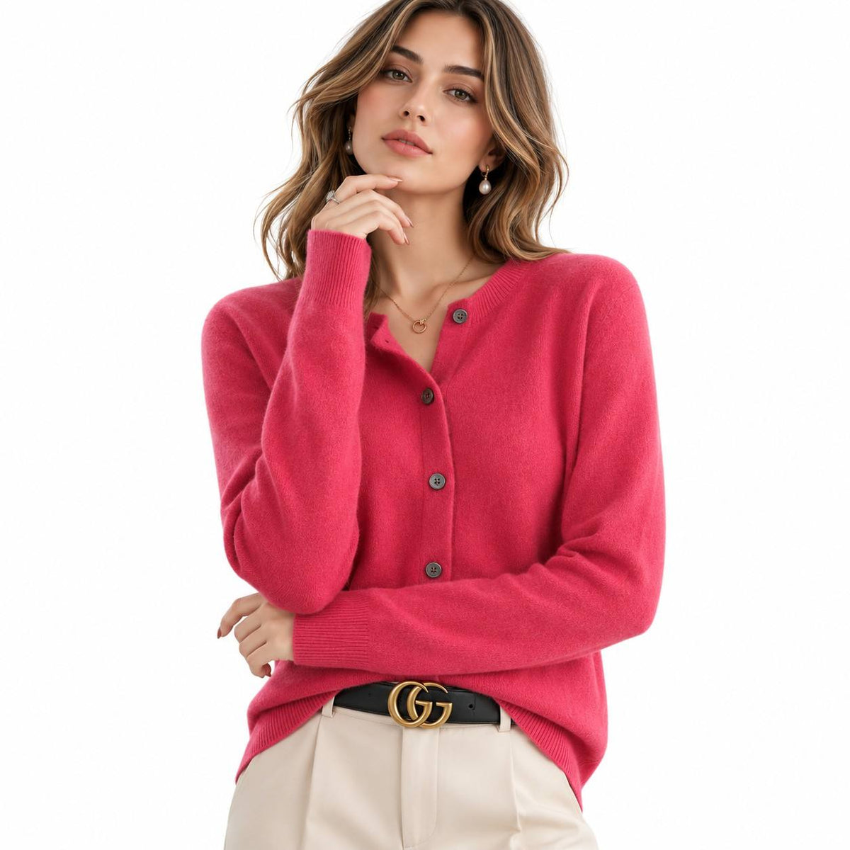 Kaschmir-Strickjacke für Damen | V-Ausschnitt und Knöpfe | Langarm