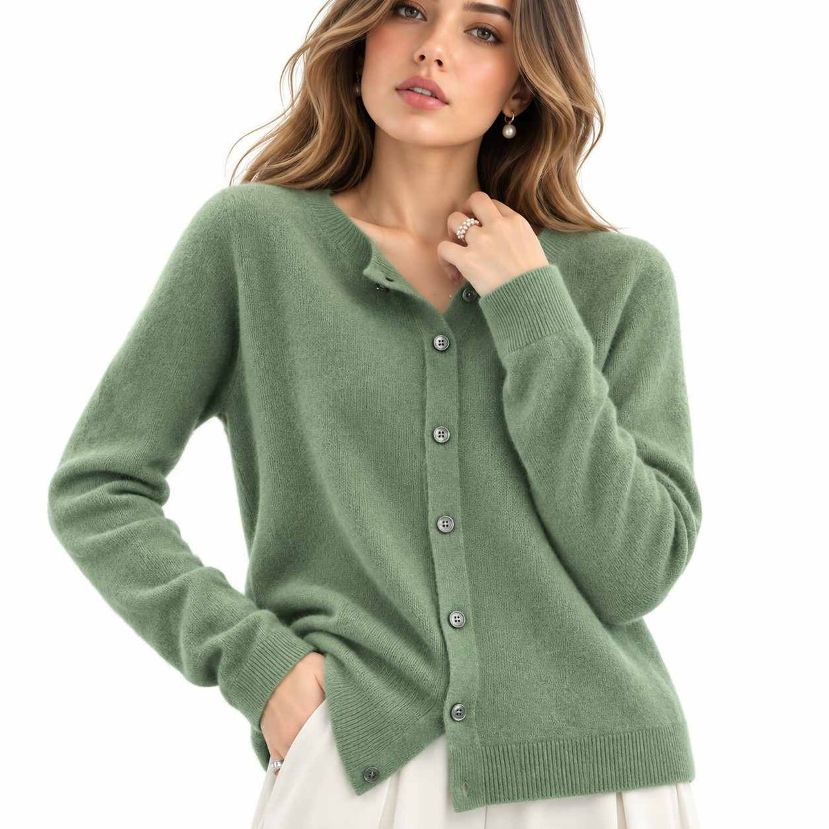 Kaschmir-Strickjacke für Damen | V-Ausschnitt und Knöpfe | Langarm