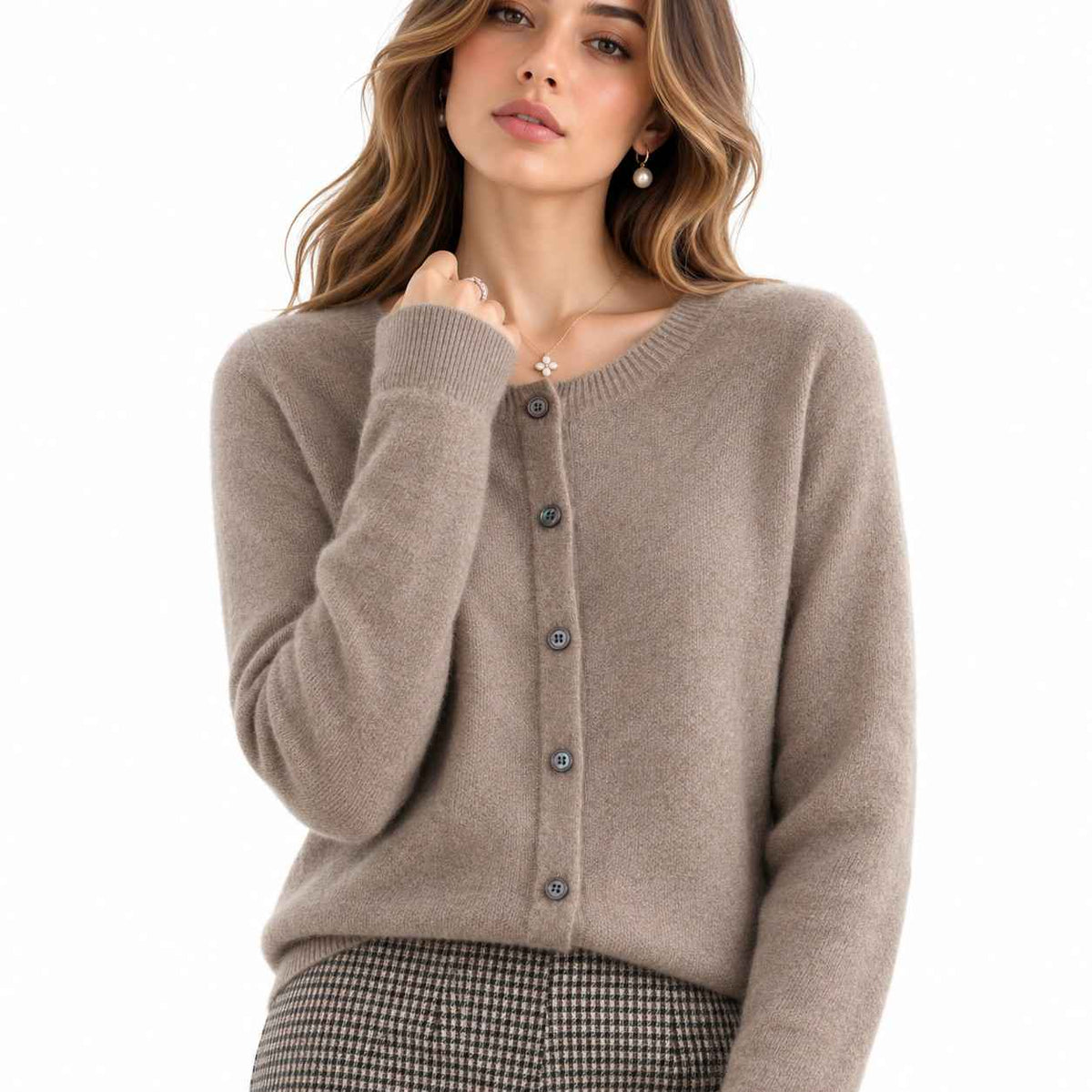 Kaschmir-Strickjacke für Damen | V-Ausschnitt und Knöpfe | Langarm