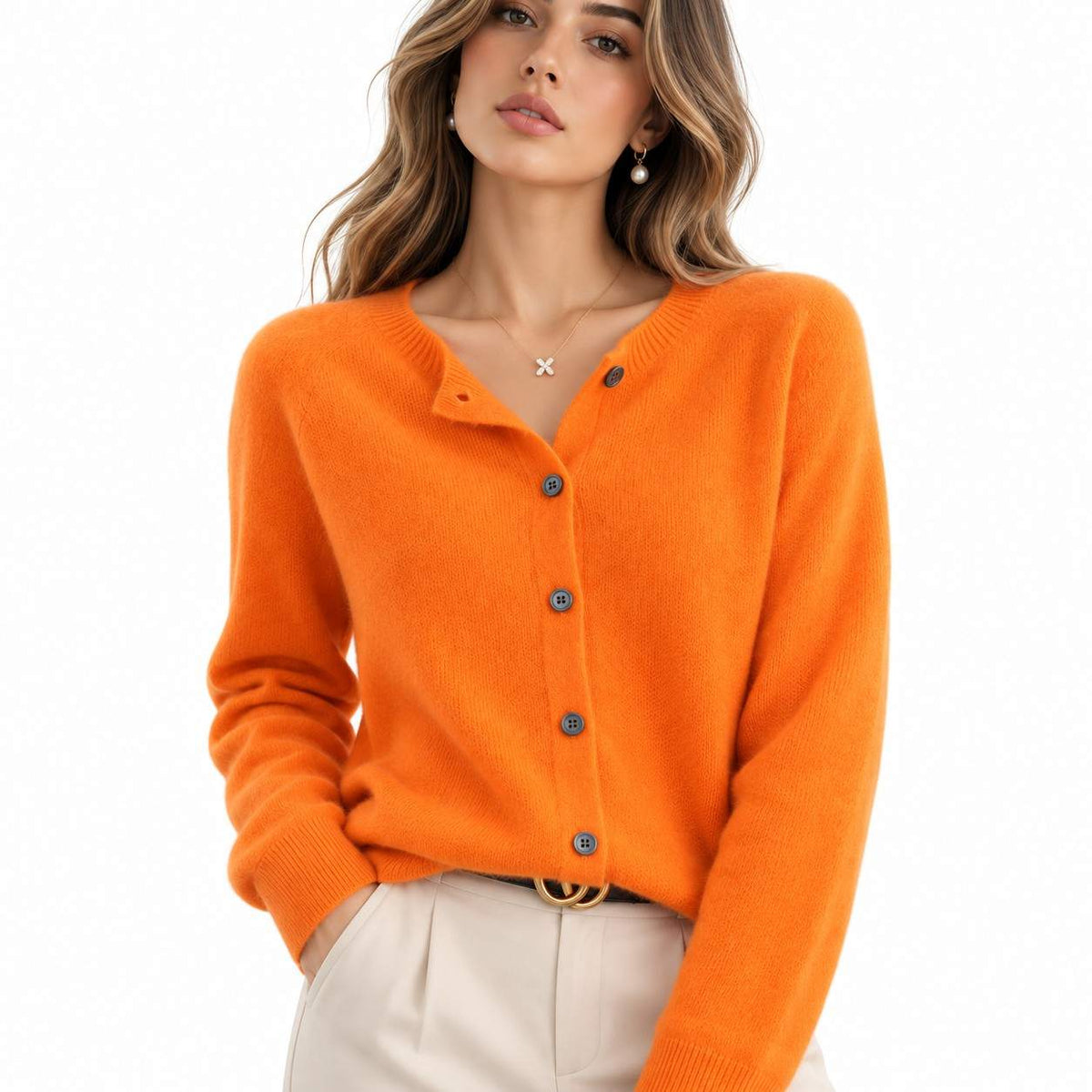 Kaschmir-Strickjacke für Damen | V-Ausschnitt und Knöpfe | Langarm