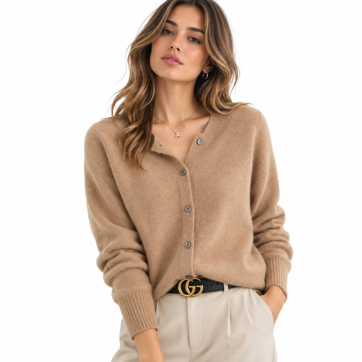 Kaschmir-Strickjacke für Damen | V-Ausschnitt und Knöpfe | Langarm