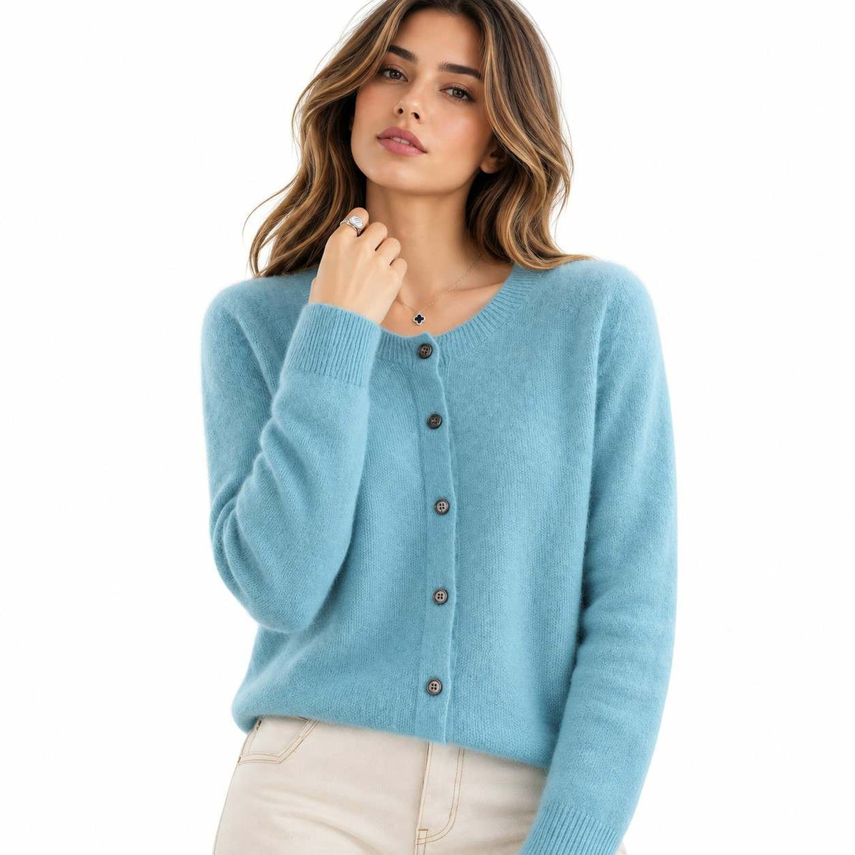 Kaschmir-Strickjacke für Damen | V-Ausschnitt und Knöpfe | Langarm