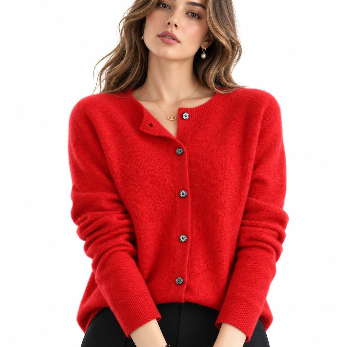 Kaschmir-Strickjacke für Damen | V-Ausschnitt und Knöpfe | Langarm