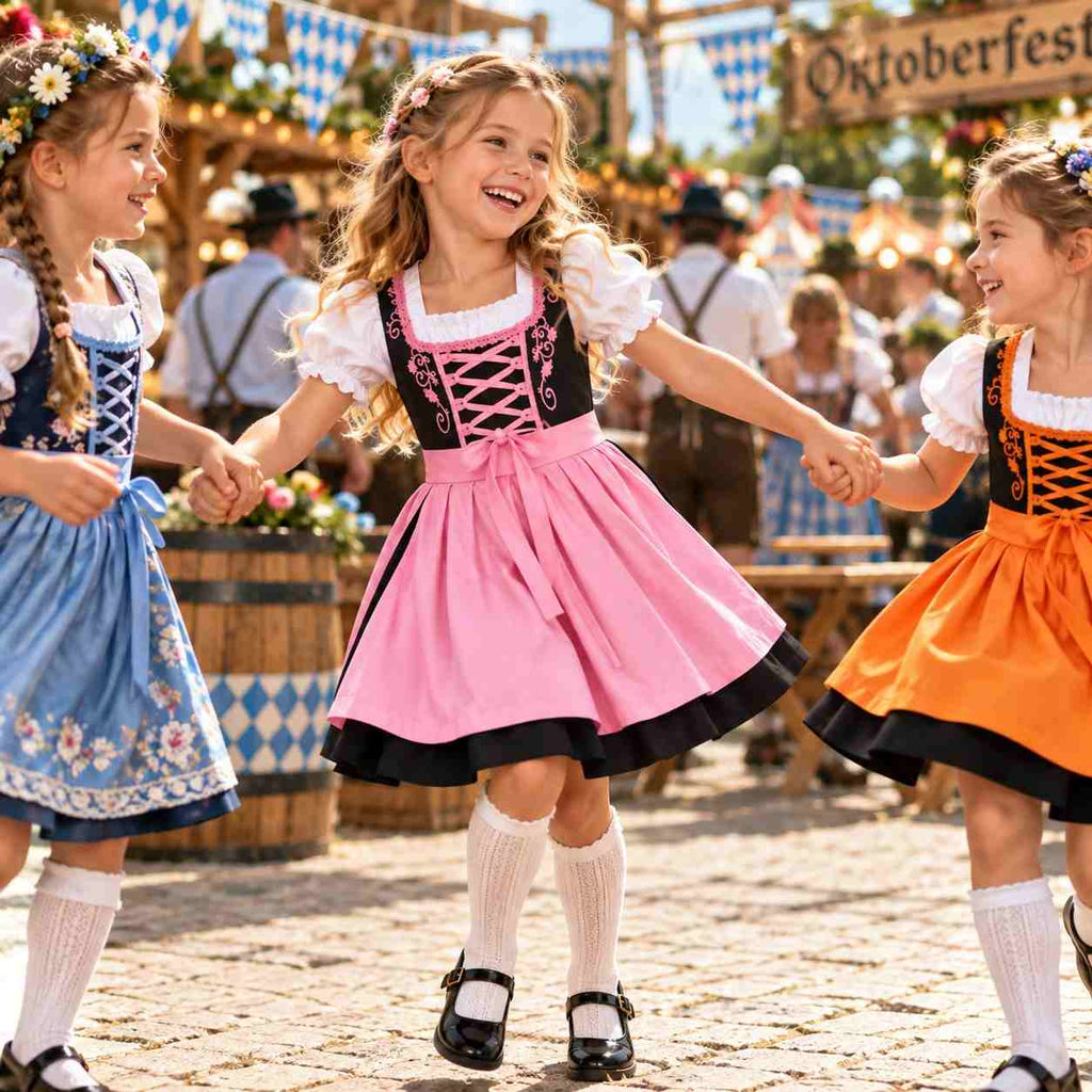 Kinder-Oktoberfest-Dirndl | Mit Schürze & Schnürung | Traditionell Bayerisch Inspiriertes Design