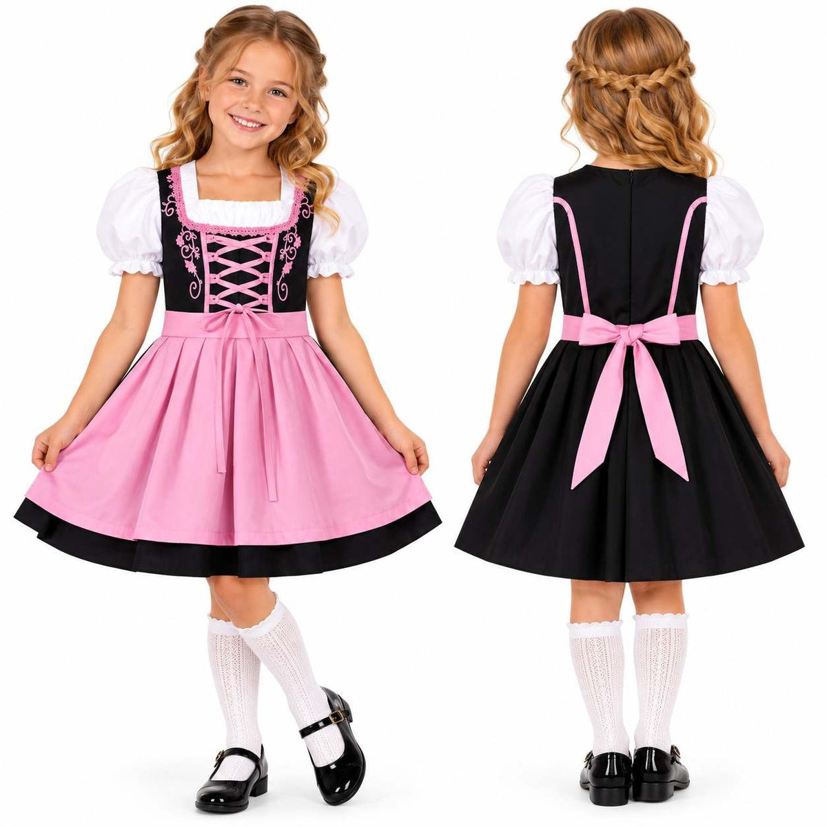 Kinder-Oktoberfest-Dirndl | Mit Schürze & Schnürung | Traditionell Bayerisch Inspiriertes Design