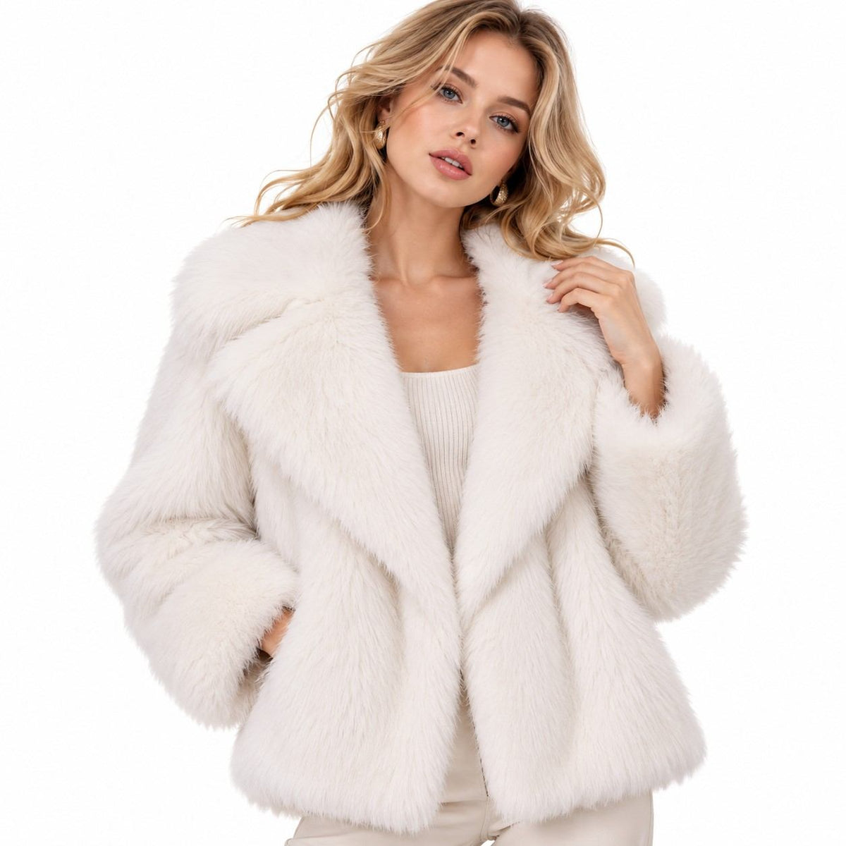 Langer Damenmantel | Offene Vorderseite & Seitentaschen | Polyester-Mix mit normaler Passform