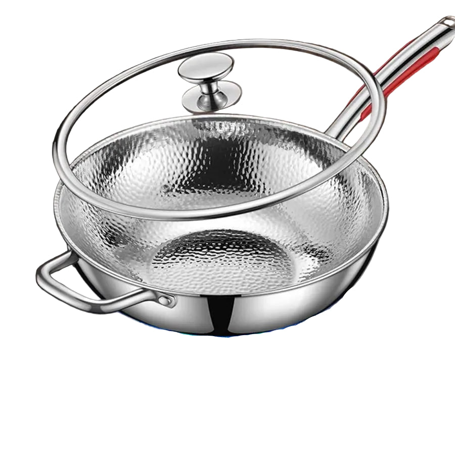 Titan Wokpfanne mit Glasdeckel - Induktionsgeeigneter Tiefer Wok