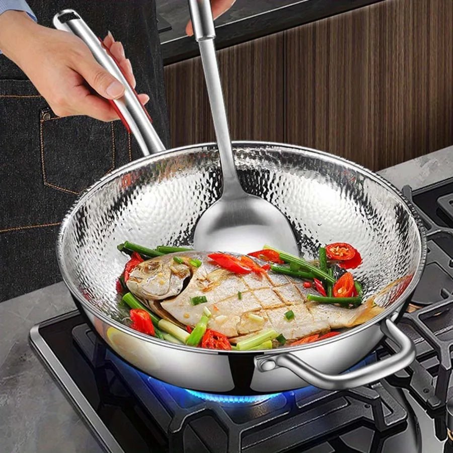 Titan Wokpfanne mit Glasdeckel - Induktionsgeeigneter Tiefer Wok