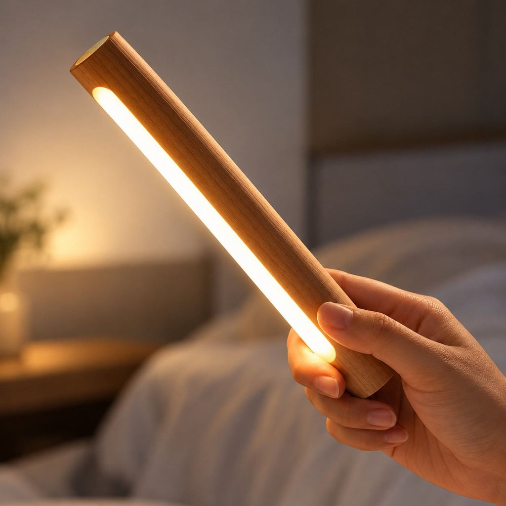 Magnetische LED-Holzlampe | Verstellbare Lichtrichtung | USB-Betrieb für Innenräume