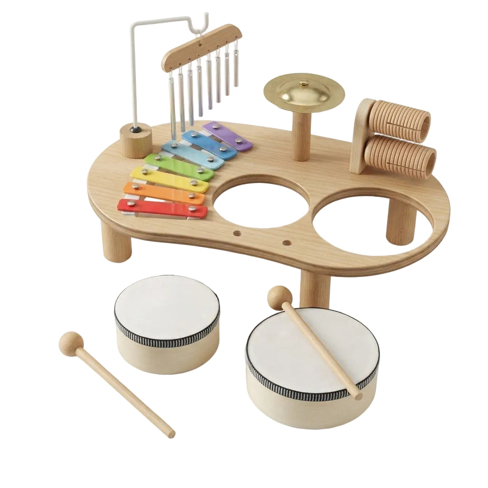 Musikspielzeug aus Holz | Buchenholz | Trommel, Xylophon & Glocken