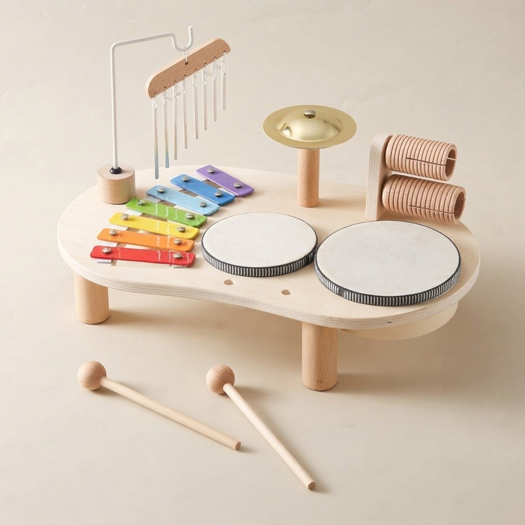 Musikspielzeug aus Holz | Buchenholz | Trommel, Xylophon & Glocken