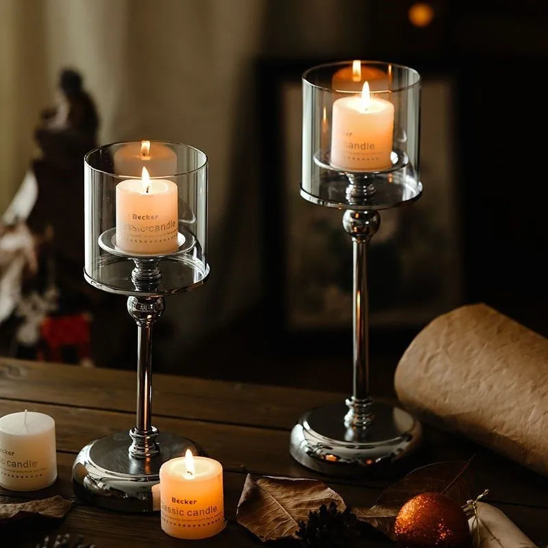 Glas Metall Kerzenhalter Zylindrisch - Nordic Kerzenständer für Esstisch