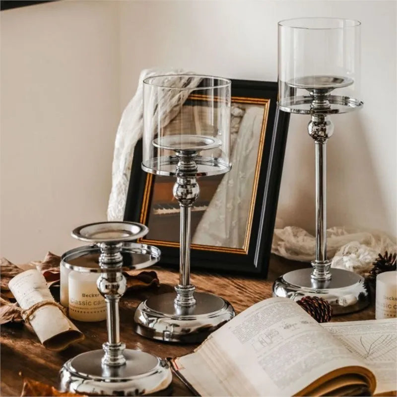 Glas Metall Kerzenhalter Zylindrisch - Nordic Kerzenständer für Esstisch