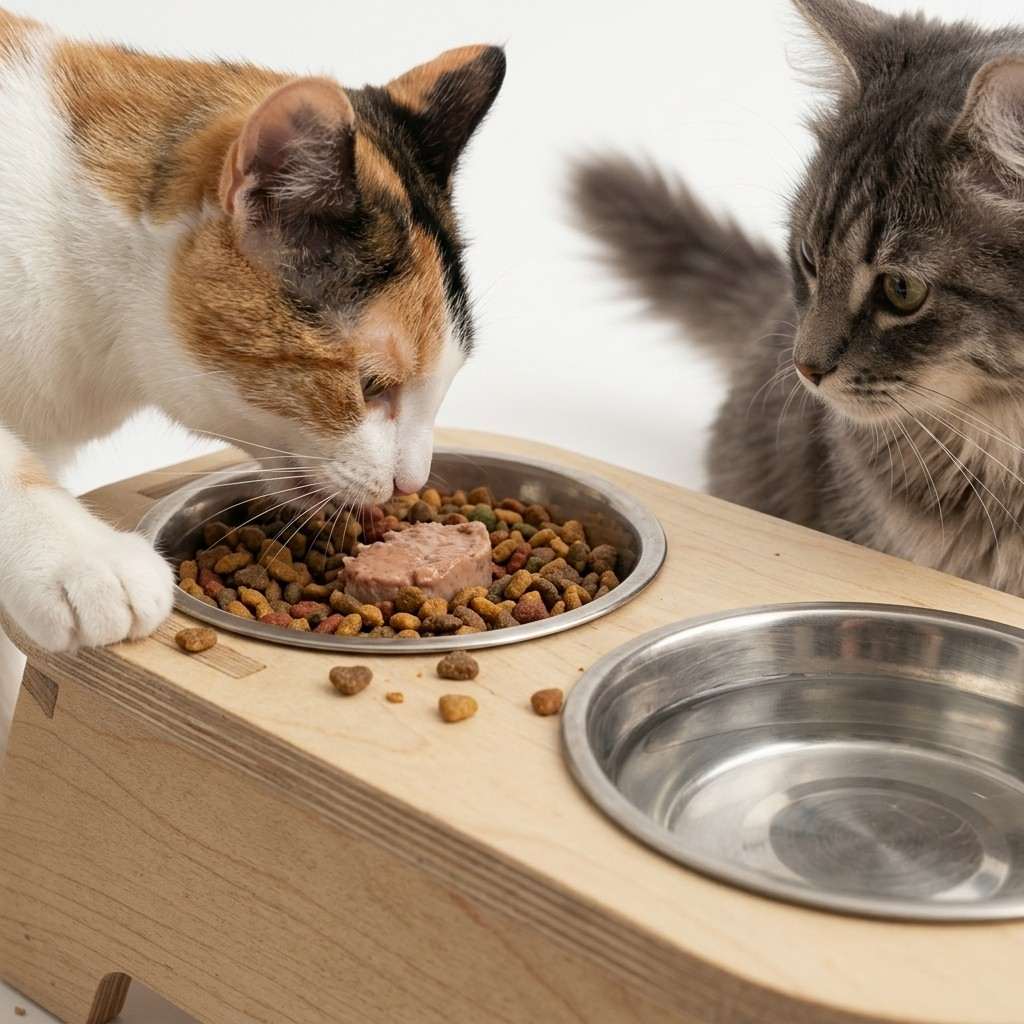Erhöhte Futterstation | Holzständer mit Näpfen | Für Katzen & Hunde