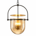 Pendelleuchte mit 3 Lichtquellen | Kuppelförmige Glasschirme | Metallrahmen in Schwarz und Messingoptik
