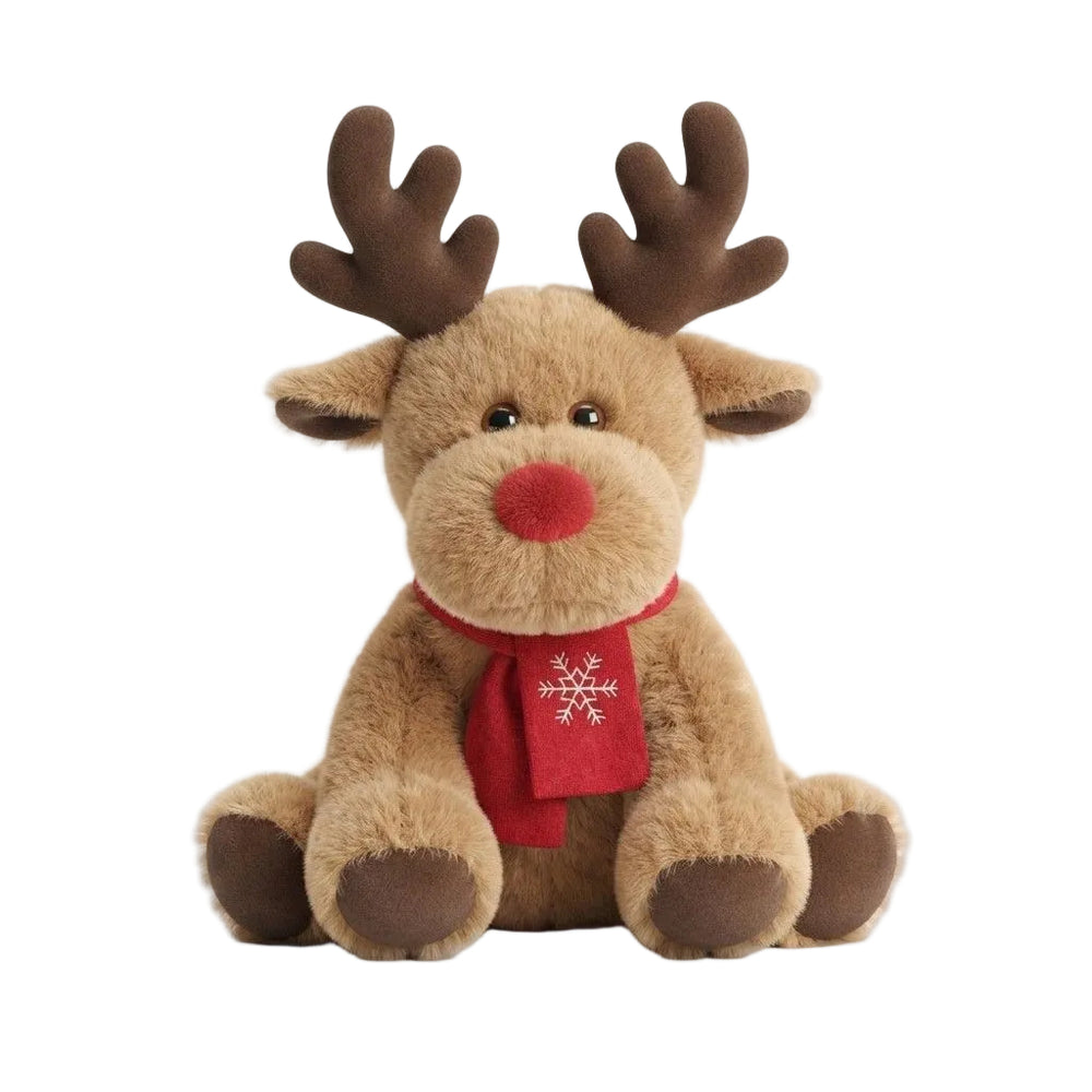 Rentier-Kuscheltier | Weiches Plüschdesign & Roter Schal | Weihnachtliches Motiv