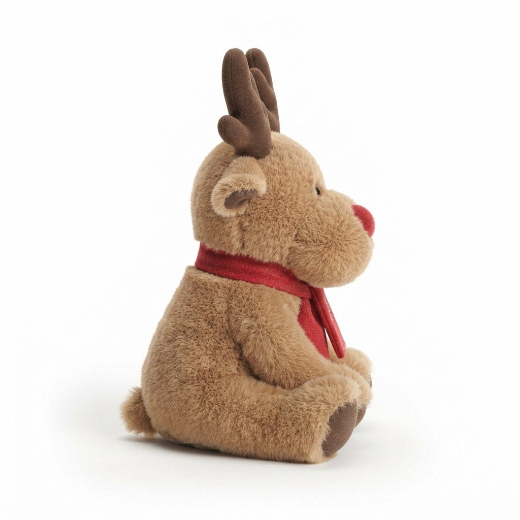 Rentier-Kuscheltier | Weiches Plüschdesign & Roter Schal | Weihnachtliches Motiv
