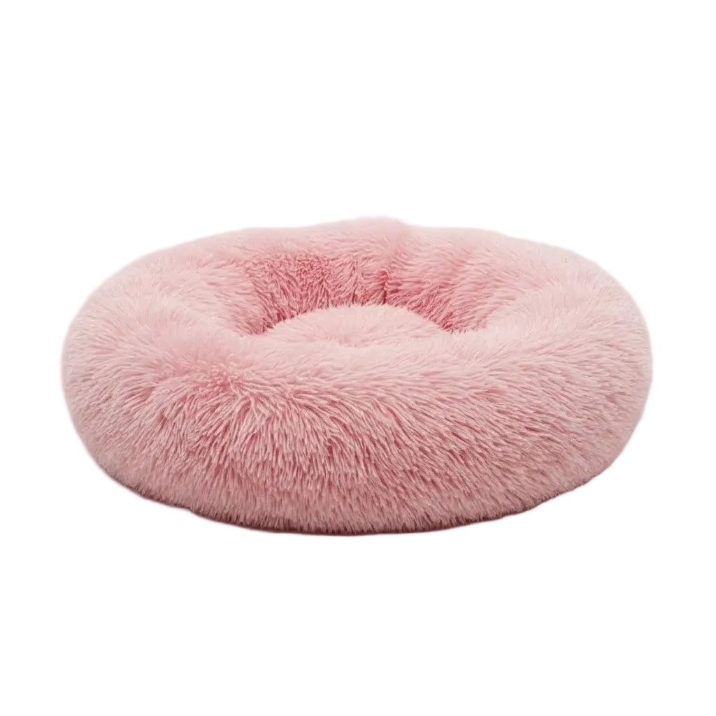 Rundes Haustierbett aus Kunstfell | Nylon & gepolsterter erhöhter Rand | Waschbares Hundebett und Katzenbett