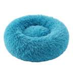 Rundes Haustierbett aus Kunstfell | Nylon & gepolsterter erhöhter Rand | Waschbares Hundebett und Katzenbett