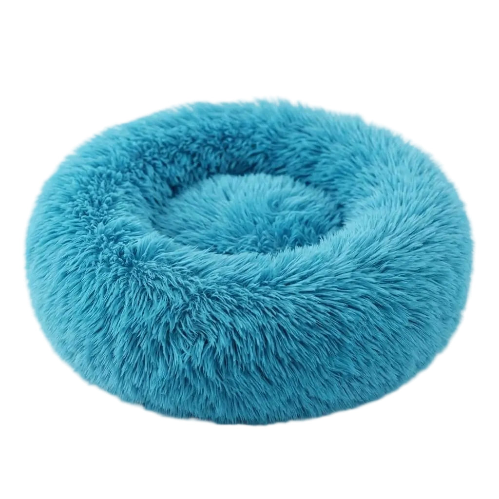 Rundes Haustierbett aus Kunstfell | Nylon & gepolsterter erhöhter Rand | Waschbares Hundebett und Katzenbett