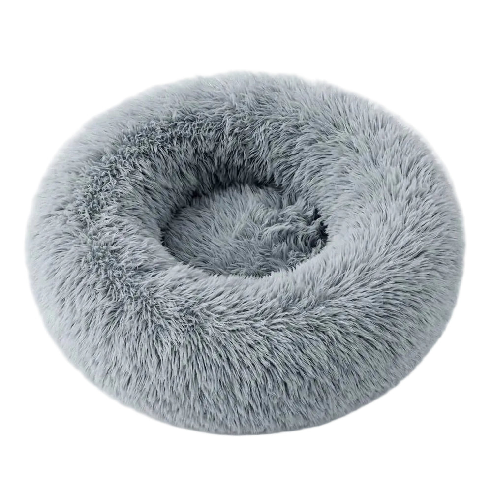 Rundes Haustierbett aus Kunstfell | Nylon & gepolsterter erhöhter Rand | Waschbares Hundebett und Katzenbett