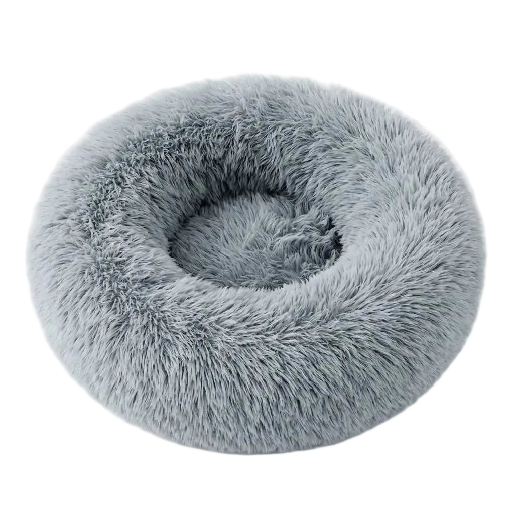 Rundes Haustierbett aus Kunstfell | Nylon & gepolsterter erhöhter Rand | Waschbares Hundebett und Katzenbett