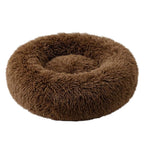 Rundes Haustierbett aus Kunstfell | Nylon & gepolsterter erhöhter Rand | Waschbares Hundebett und Katzenbett