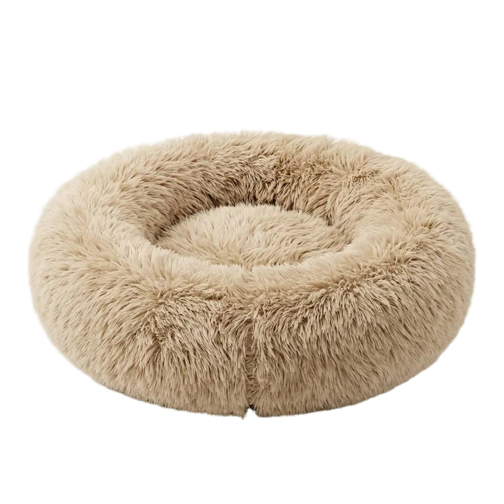 Rundes Haustierbett aus Kunstfell | Nylon & gepolsterter erhöhter Rand | Waschbares Hundebett und Katzenbett