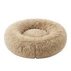 Rundes Haustierbett aus Kunstfell | Nylon & gepolsterter erhöhter Rand | Waschbares Hundebett und Katzenbett