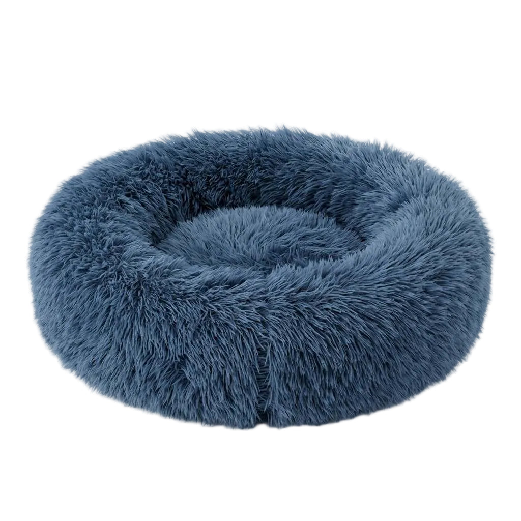 Rundes Haustierbett aus Kunstfell | Nylon & gepolsterter erhöhter Rand | Waschbares Hundebett und Katzenbett