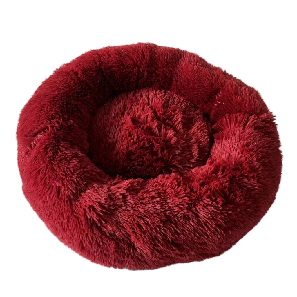 Rundes Haustierbett aus Kunstfell | Nylon & gepolsterter erhöhter Rand | Waschbares Hundebett und Katzenbett