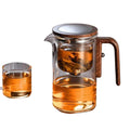 Glas Tee Trennkanne mit Natur Holzgriff | Glasteekanne für Teezubereitung | 520 ml & 720 ml Teekanne | Novera