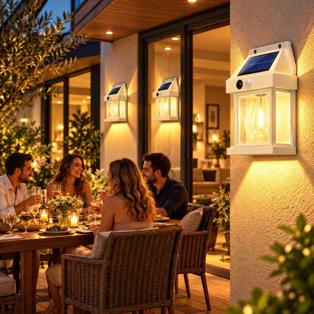 Solar-Gartenlampe | Warmweiße LED-Beleuchtung | Wandmontage für Außenbereiche
