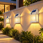 Solar-Gartenlampe | Warmweiße LED-Beleuchtung | Wandmontage für Außenbereiche