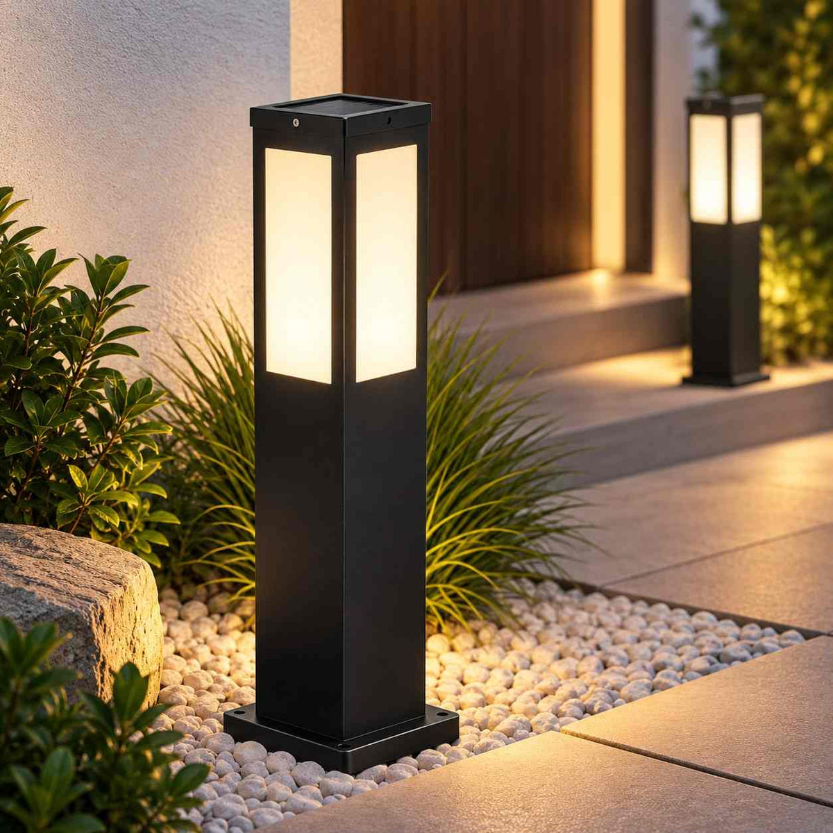Solar-LED-Gartenlampe | ABS-Kunststoff & Edelstahl | Warmweiße Außenbeleuchtung mit Lichtsensor