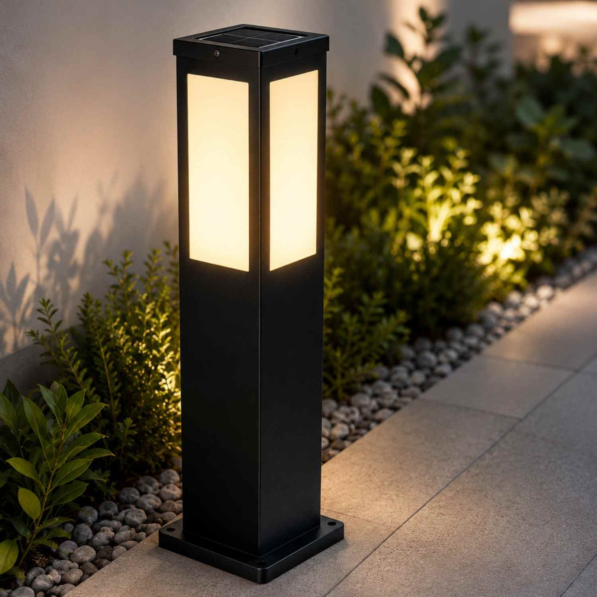 Solar-LED-Gartenlampe | ABS-Kunststoff & Edelstahl | Warmweiße Außenbeleuchtung mit Lichtsensor
