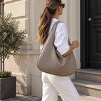 Strukturierte Tote Bag | Texturiertes Kunstleder & Polyesterfutter | Arbeitstasche mit Reißverschluss und Doppelträgern