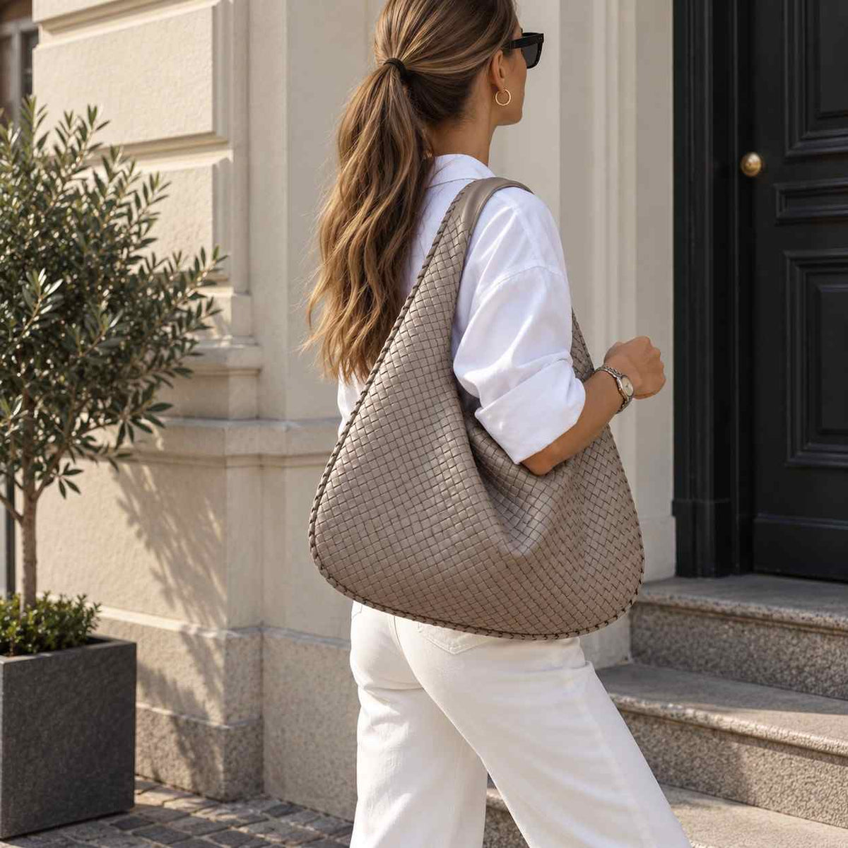 Strukturierte Tote Bag | Texturiertes Kunstleder & Polyesterfutter | Arbeitstasche mit Reißverschluss und Doppelträgern