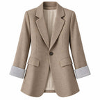 Taillierter Damenblazer | Polyester & Baumwolle | Reverskragen und Kontrastmanschetten