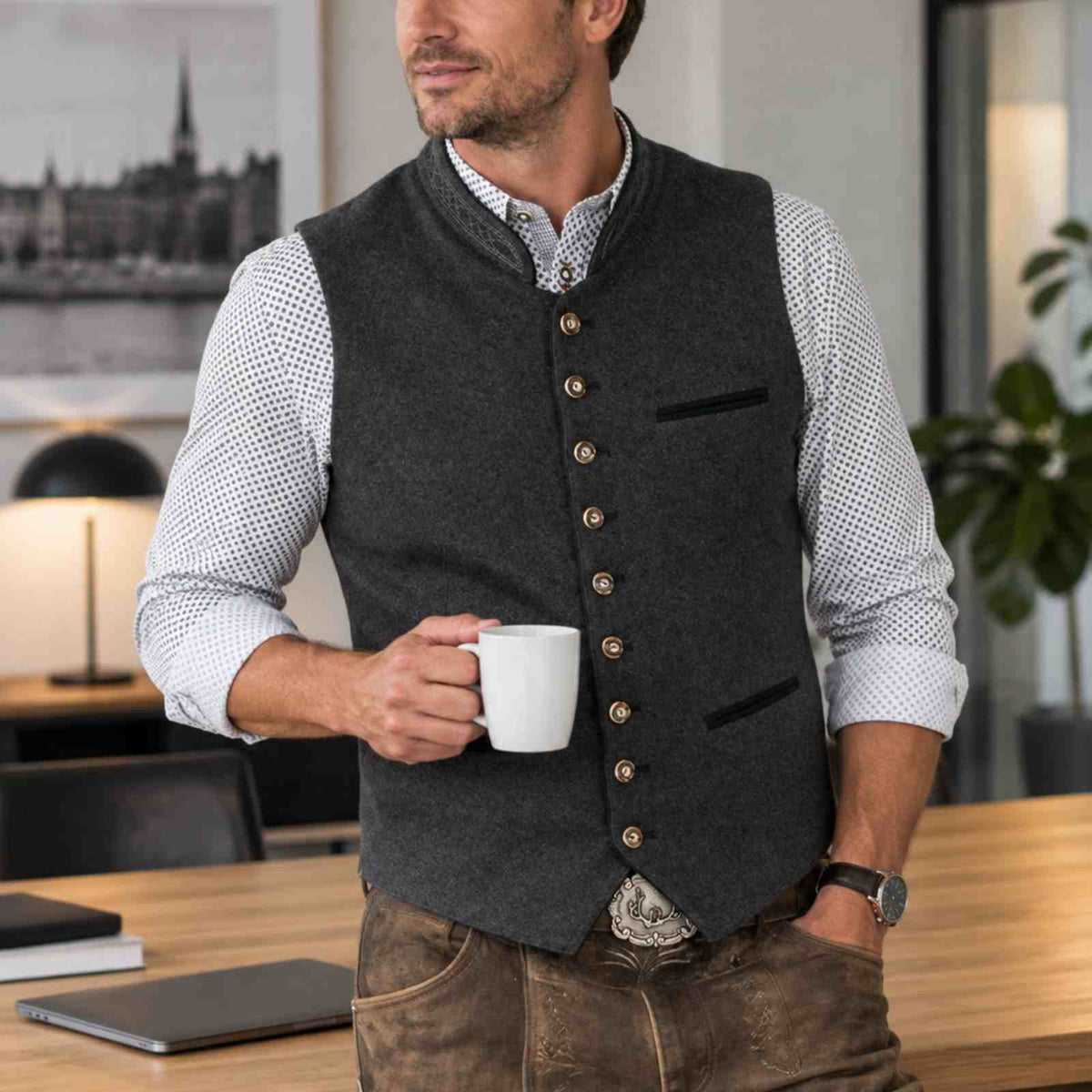 Traditionelle Herrenweste | Baumwolle & Polyester | Knopfleiste Vorne