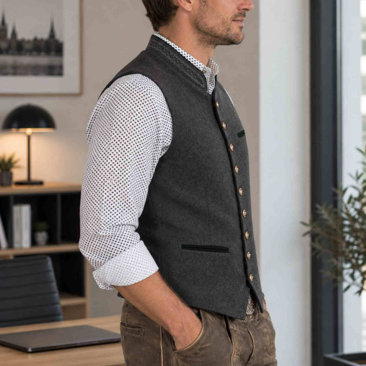 Traditionelle Herrenweste | Baumwolle & Polyester | Knopfleiste Vorne