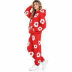 Frauen-Trainingsanzug mit Blumenmuster | Hoodie mit Kängurutasche | Passende Hose mit elastischem Bund