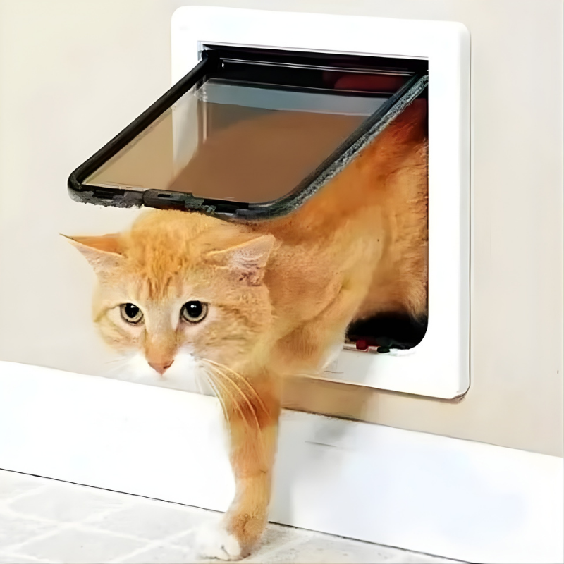 Quadratische Katzenklappe mit 4-Wege Verriegelung - Haustiertür aus ABS
