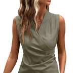 Satin Spandex V-Ausschnitt Ärmellose Bluse - Slim Fit Damen Oberteil Einfarbig