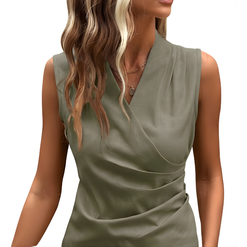 Satin Spandex V-Ausschnitt Ärmellose Bluse - Slim Fit Damen Oberteil Einfarbig