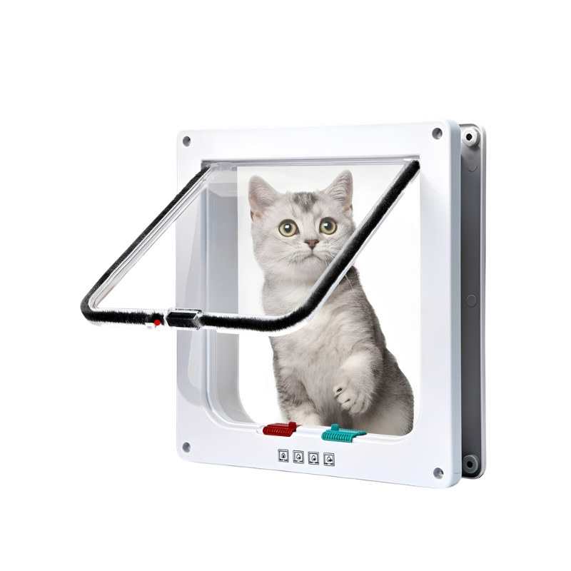 Quadratische Katzenklappe mit 4-Wege Verriegelung - Haustiertür aus ABS